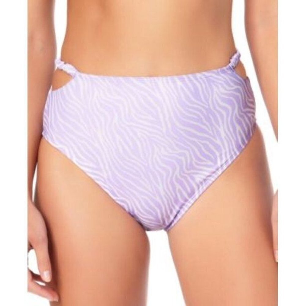 California Waves Juniors Large Lilac Smocked High-Waist Bikini Swim Bottoms 1583